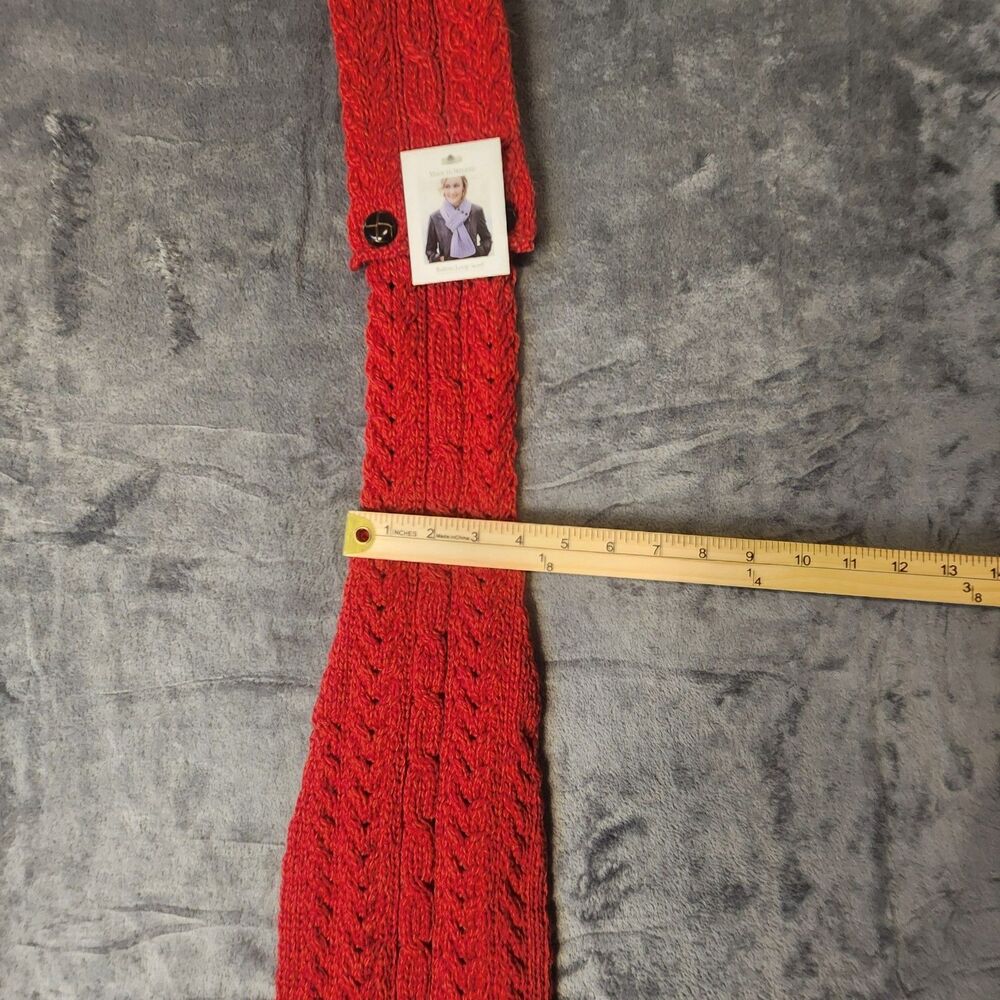 Aran Woollen Mills Scarf Women Red Merino Wool 3-Button Loop Cable Knit NWT - Picture 7 of 7